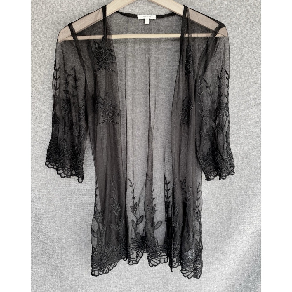 Black Floral Lace Sz med Cardigan Half‎ Sleeve Sheer Boho Goth Whimsy Maurices